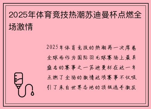 2025年体育竞技热潮苏迪曼杯点燃全场激情